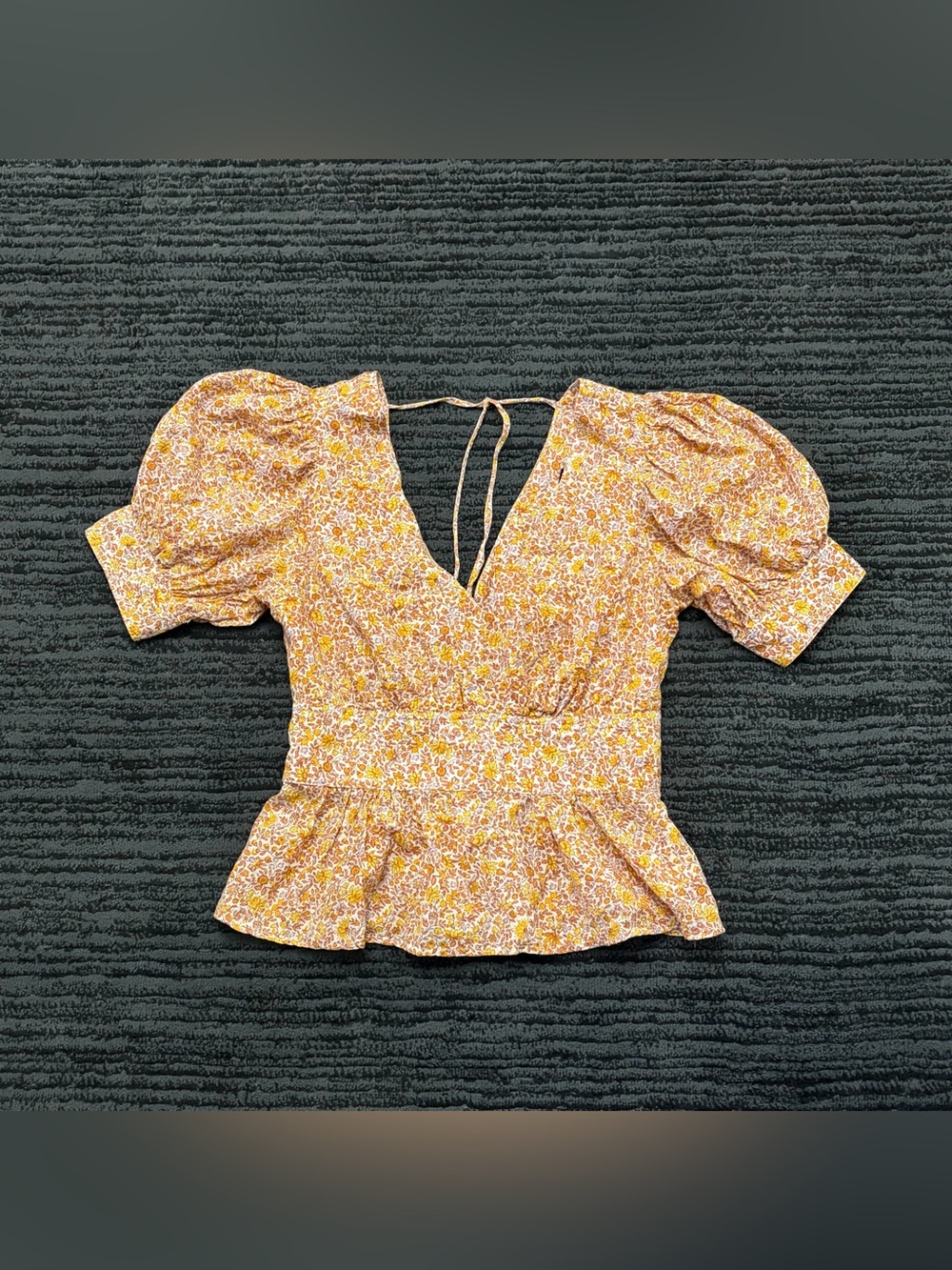 J. Crew Yellow Floral Puff-Sleeve Peplum Blouse